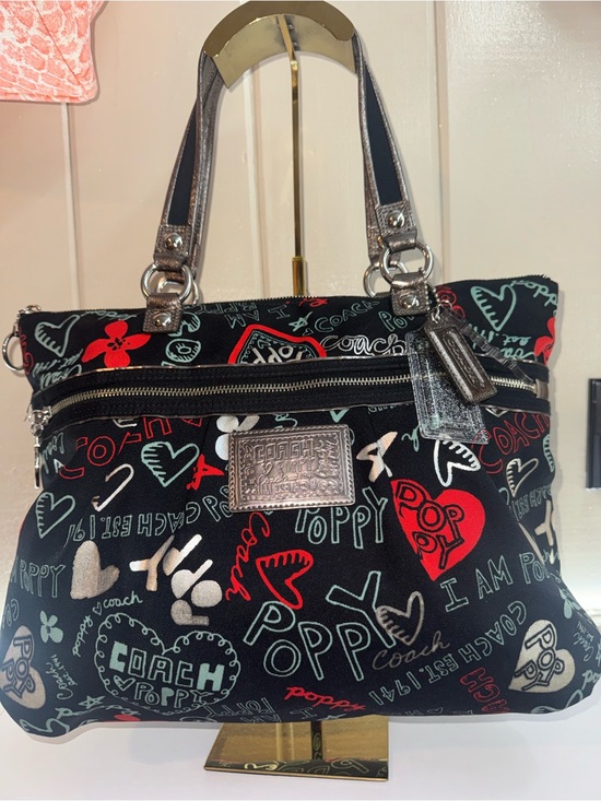 Coach Handbags - Coach POPPY in Unique Black, Teal, Red & Silver, in Amazing Preloved Condition❤️